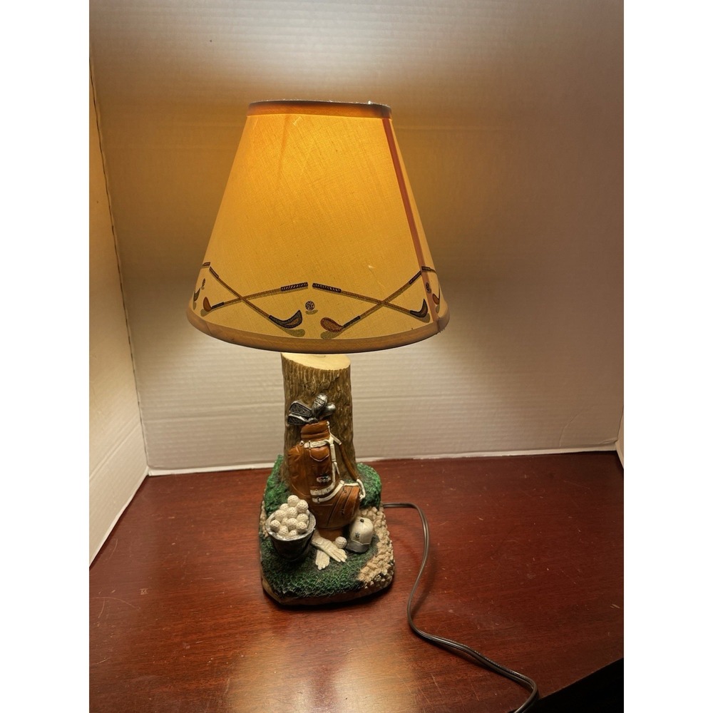 Vintage Golf Lamp Desk Table Man Cave 90s Golf Graphics & Shade - Works